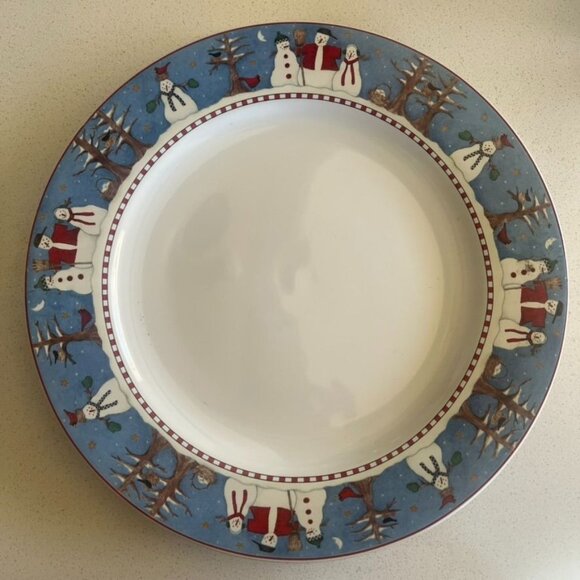 Sakura Snowman Dinner Plates By Deborah Mumm Set Of 4 Winter Theme Christmas Vtg - Picture 1 of 4